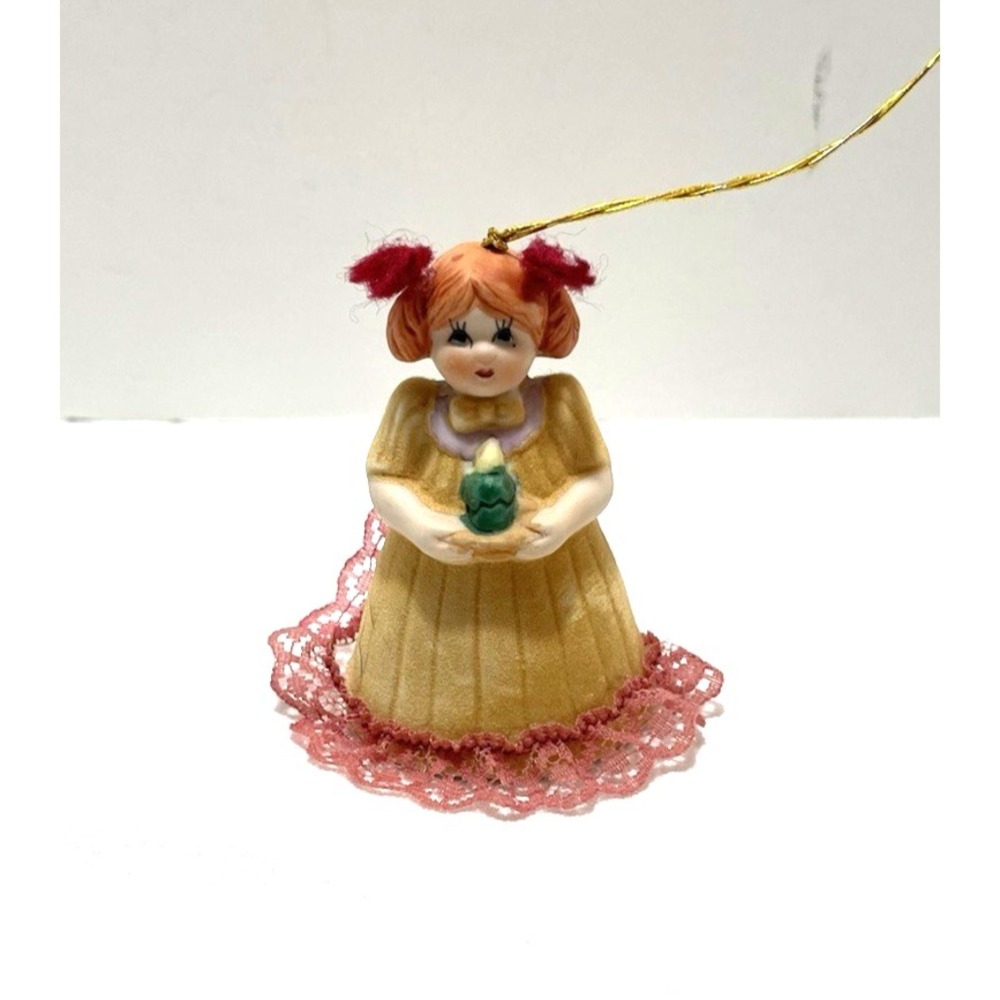 Vtg Jasco L'il Chimers Heirloom Bisque Porcelain Doll Bell 80s Hand Painted